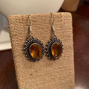 Vintage Citrine Stone Silver Earrings